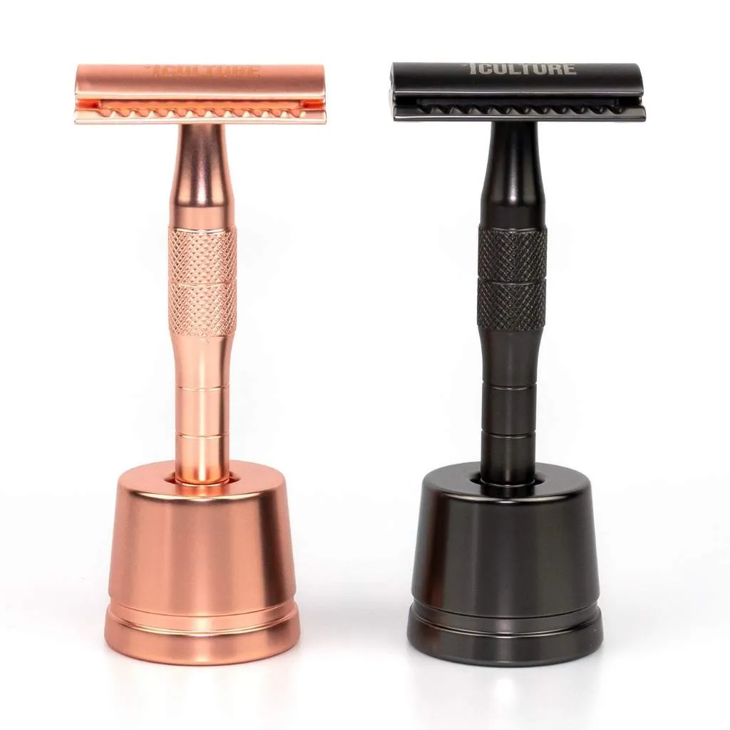 Rose Gold or Black Reusable Safety Razors w/ Natural Jute Travel Bag