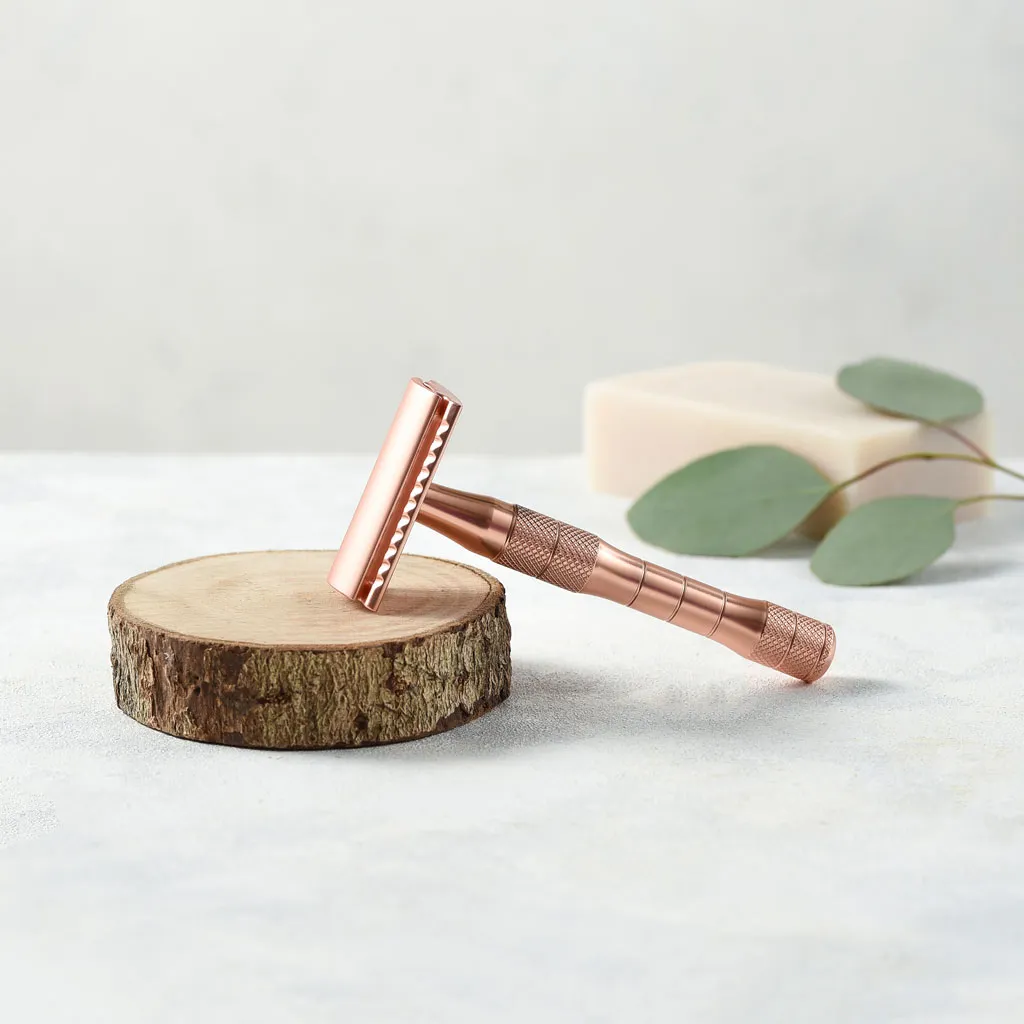 Rose Gold or Black Reusable Safety Razors w/ Natural Jute Travel Bag