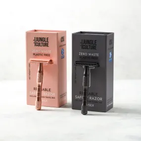 Rose Gold or Black Reusable Safety Razors w/ Natural Jute Travel Bag