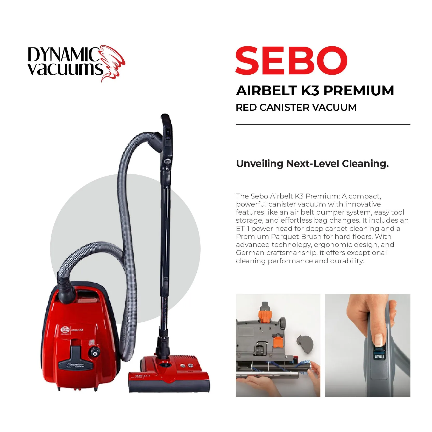 Sebo Airbelt K3 Premium Red Canister Vacuum