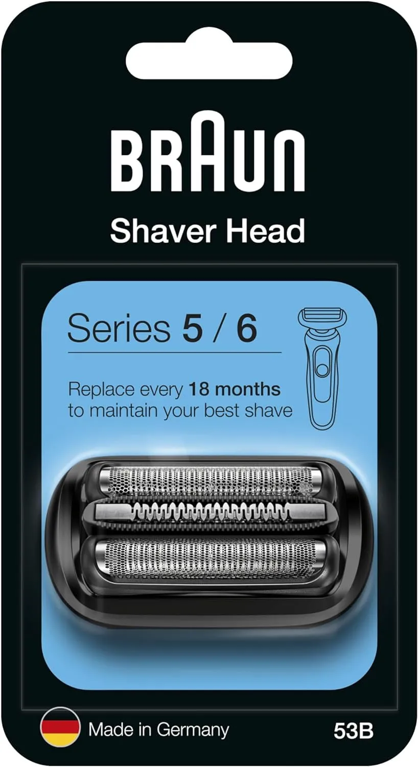 Series 5 Electric Shaver Replacement Head, Easily Attach Your New Shaver Head, Compatible With All New Generation Series 5/6 Electric Shavers, 53B, Black