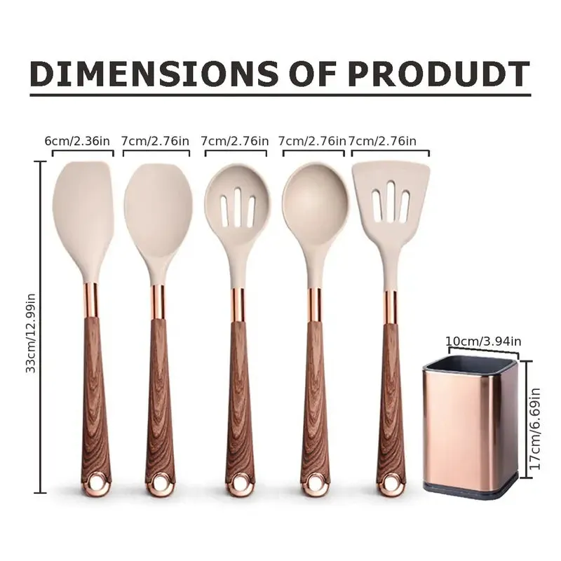 Silicone Cooking Utensils Set, Golden Plated Kitchen Utensils, Eco Friendly & BPA Free