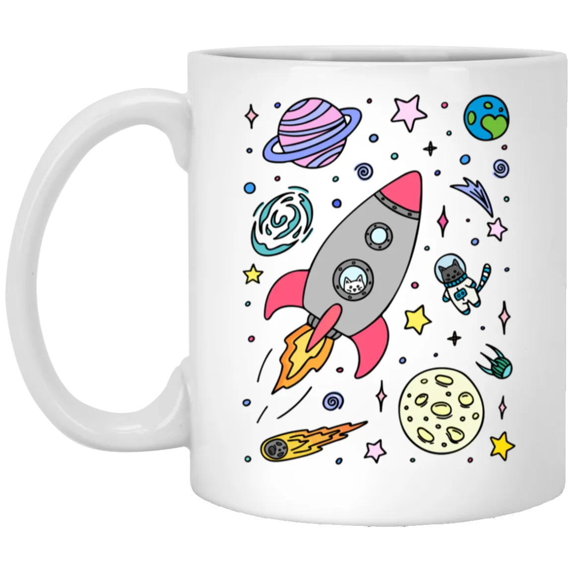 Space Cats Mug Cat Lover Gift Funny Cat Coffee Cup for Cat Moms Astronaut Cat Gift Cat Owner