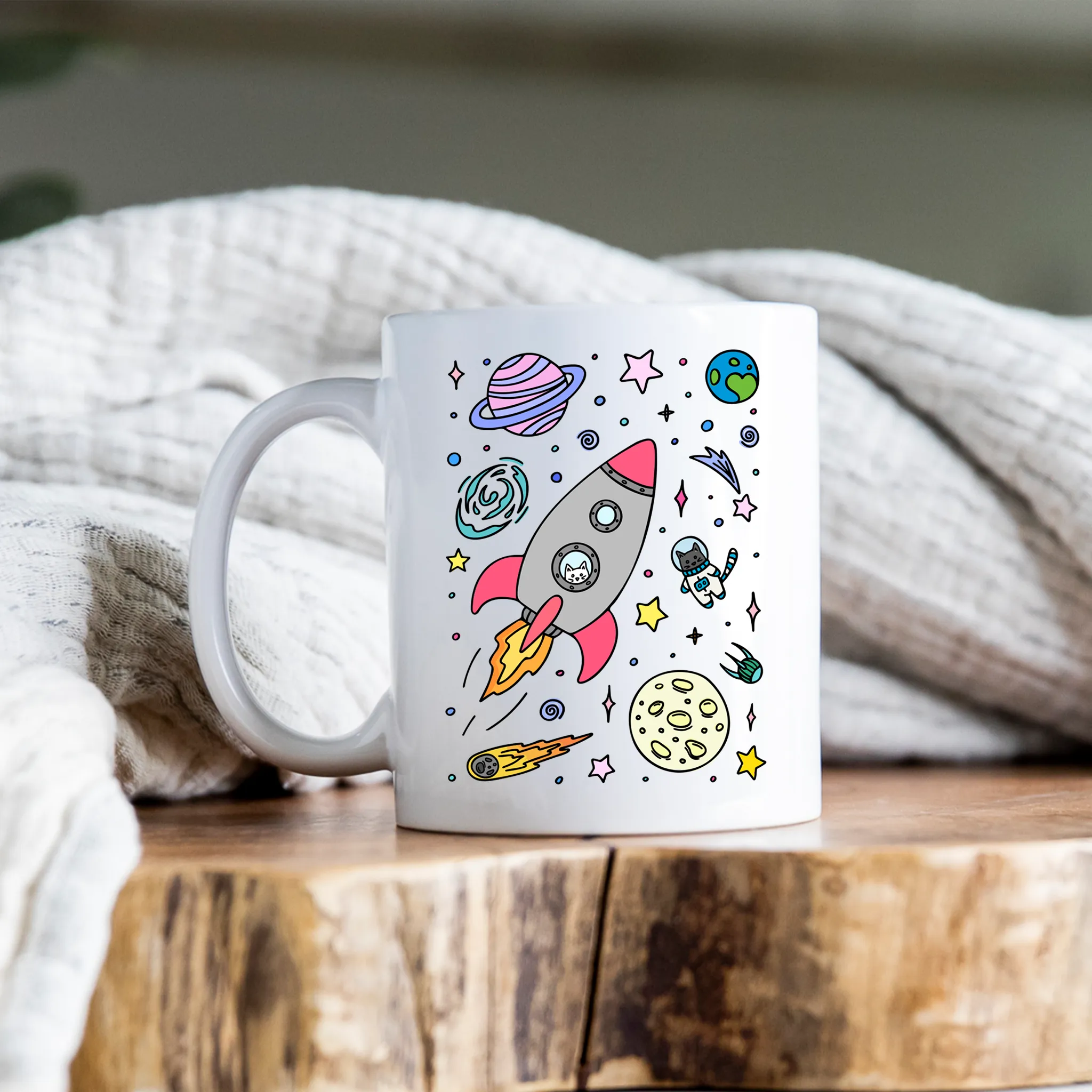 Space Cats Mug Cat Lover Gift Funny Cat Coffee Cup for Cat Moms Astronaut Cat Gift Cat Owner