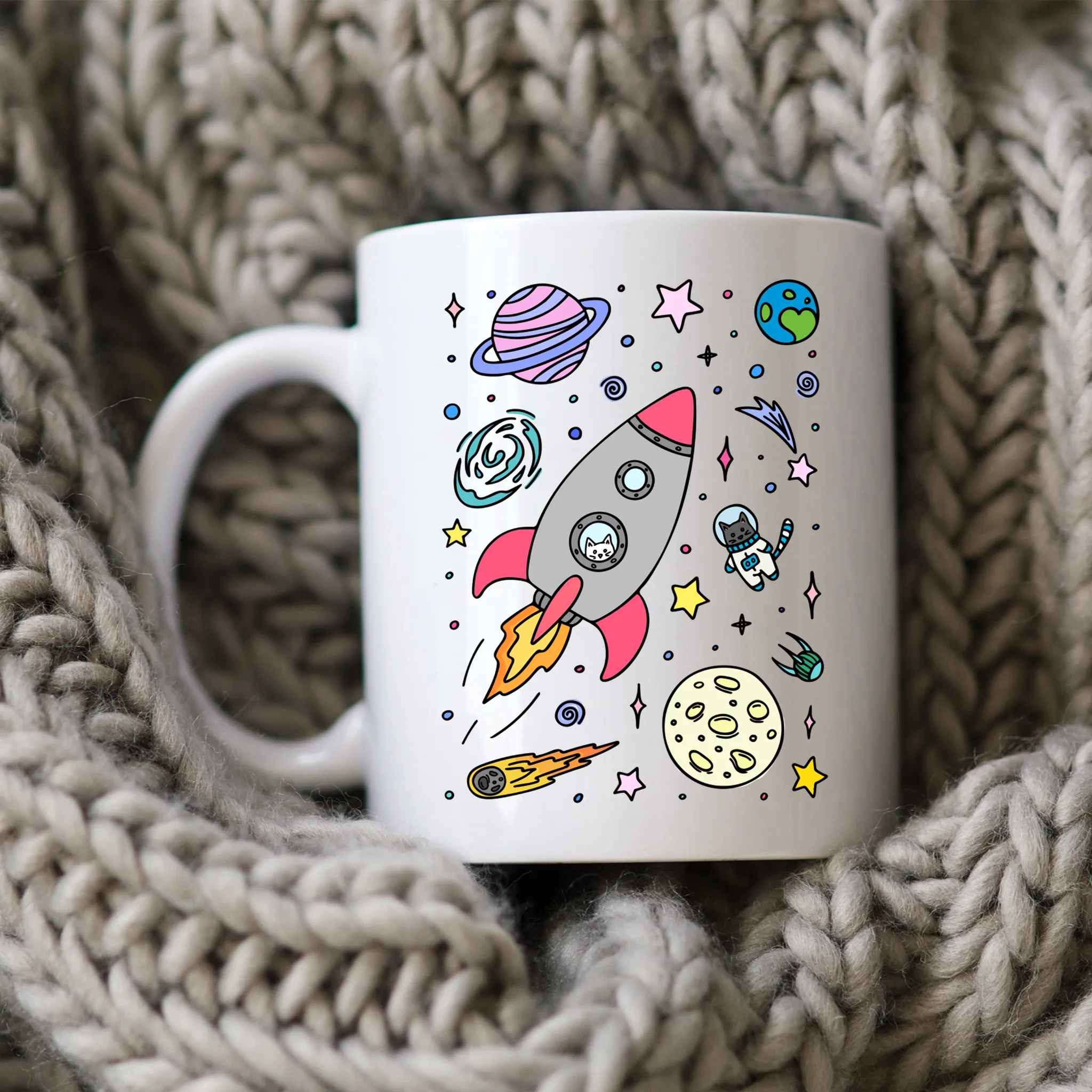 Space Cats Mug Cat Lover Gift Funny Cat Coffee Cup for Cat Moms Astronaut Cat Gift Cat Owner