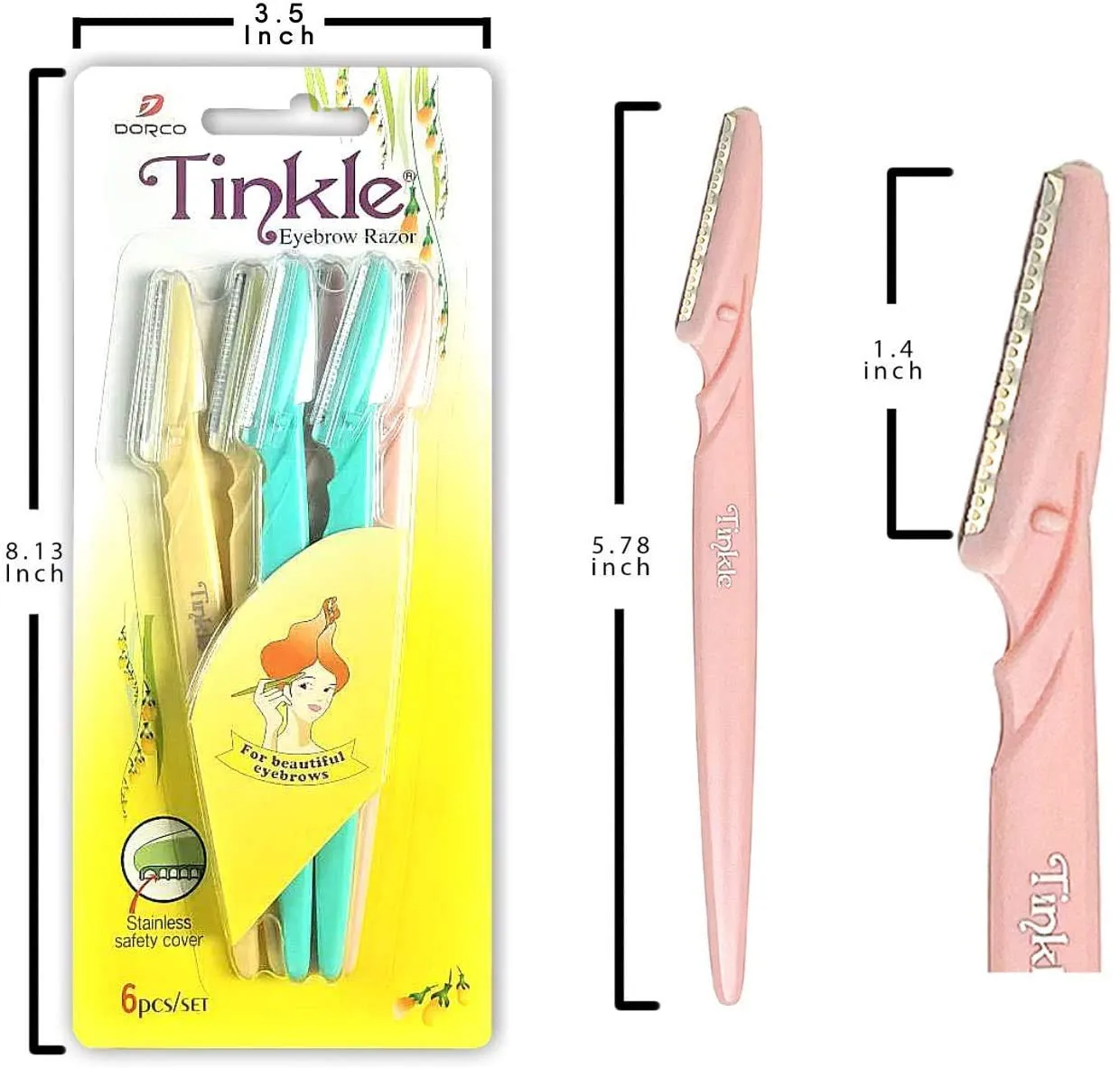 Tinkle Eyebrow Razor, Hair Trimmer Shaver and Tough Up Tool, Facial Razor with Safety Cover, for Women (pack of 3)