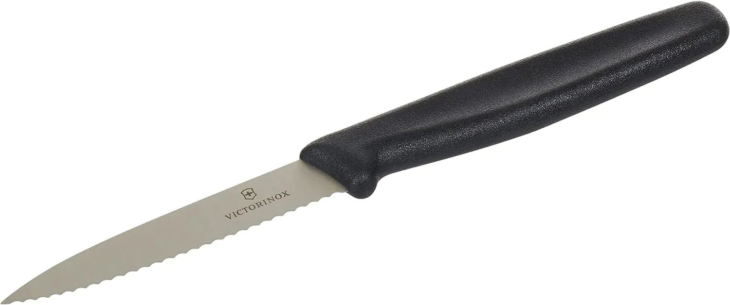 Victorinox Paring Knife Wavy Edge Pointed Tip Paring Knife, Black, 5.3033