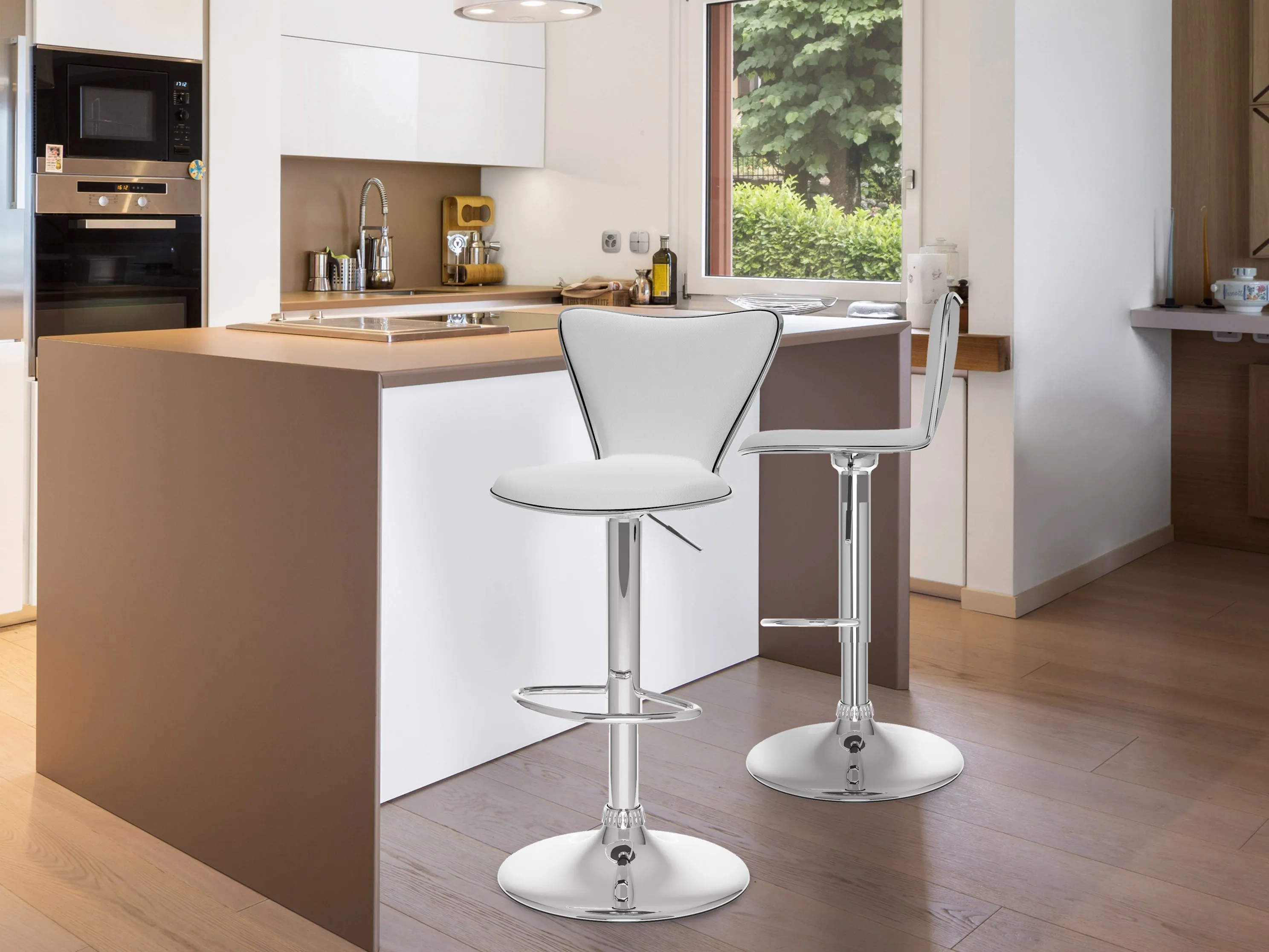 White Swivel Bar Stools, Set of 2