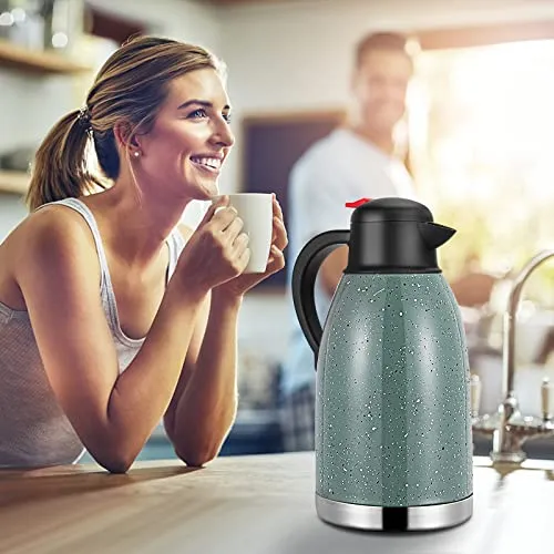 Yummy Sam Thermal Coffee Carafe Stainless Steel 68oz(2 Lifter) Double Walled Vacuum Coffee Thermos Water Beverage Dispenser 12 Hour Heat Retention/24 Hour Cold Retention, Green