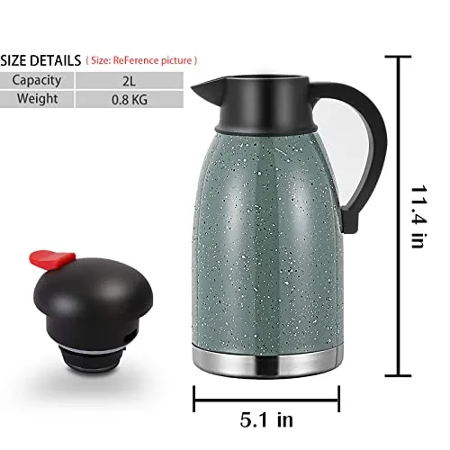 Yummy Sam Thermal Coffee Carafe Stainless Steel 68oz(2 Lifter) Double Walled Vacuum Coffee Thermos Water Beverage Dispenser 12 Hour Heat Retention/24 Hour Cold Retention, Green